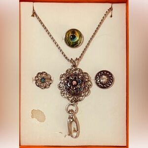 Silver Lanyard Necklace with 4 Interchangeable Centers